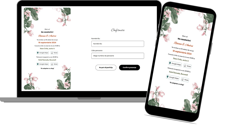 Invitație Nuntă Digitală „Simple flowers 2 - Minimalist”