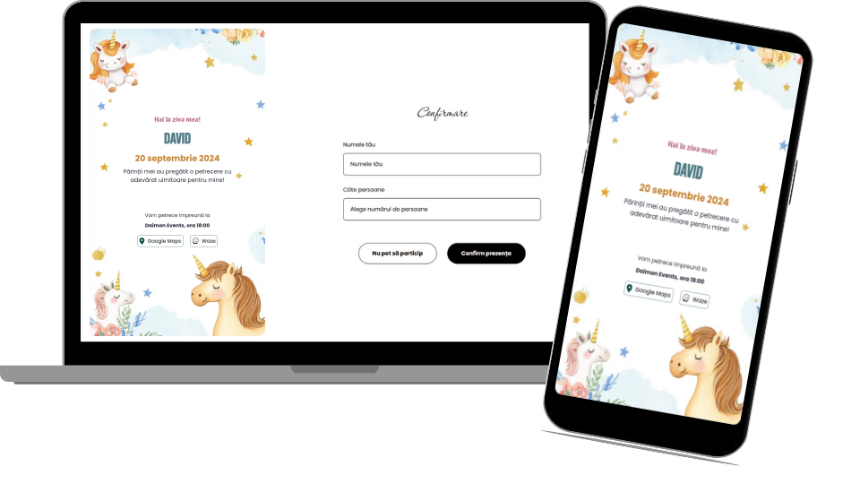 Invitație Aniversare Digitală „Unicorns 1 - Standard”