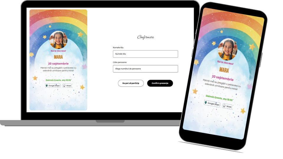 Invitație Aniversare Digitală „Rainbow”