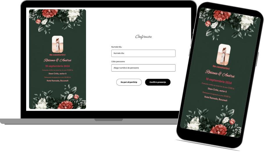 Invitație Nuntă Digitală „Roses 4 - Standard”