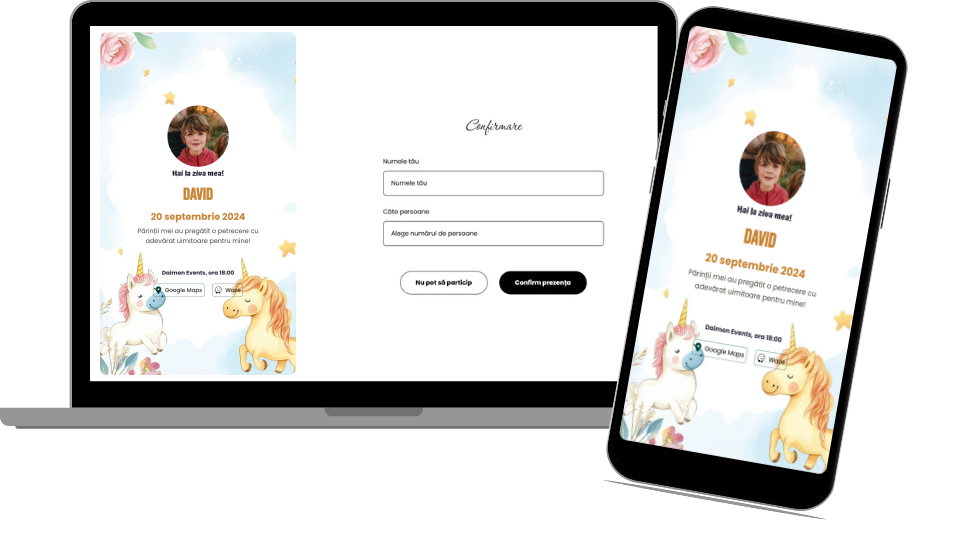 Invitație Aniversare Digitală „Unicorns 3 - Classic”