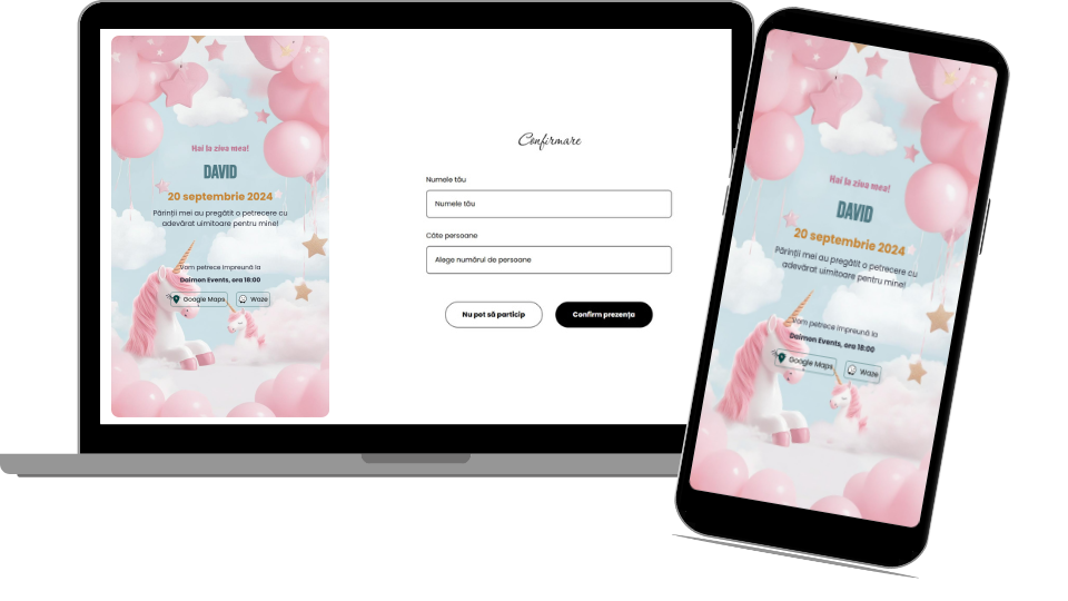 Invitație Aniversare Digitală „Simple unicorns - Standard”