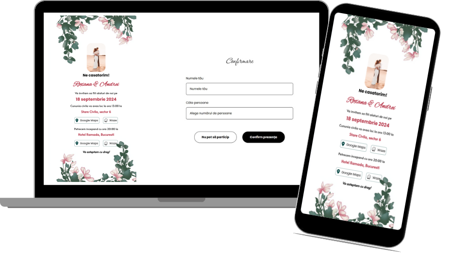 Invitație Nuntă Digitală „Simple flowers 3 - Standard”