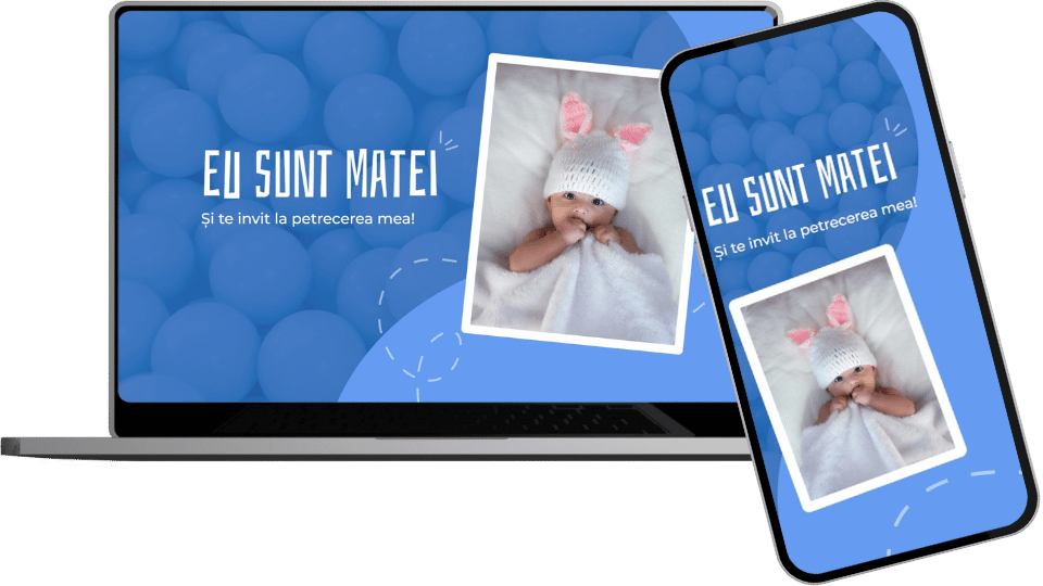 Invitație Botez Website "Baby Blue Bliss"