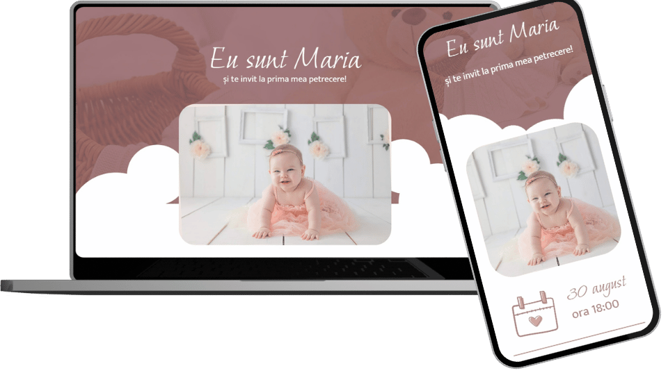 Invitație Botez Website "Blush Blossoms"