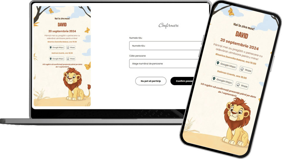 Invitație Aniversare Digitală "Lion King - Standard"