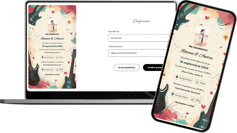 Invitație Nuntă Digitală "Love Rock n Roll - Standard"