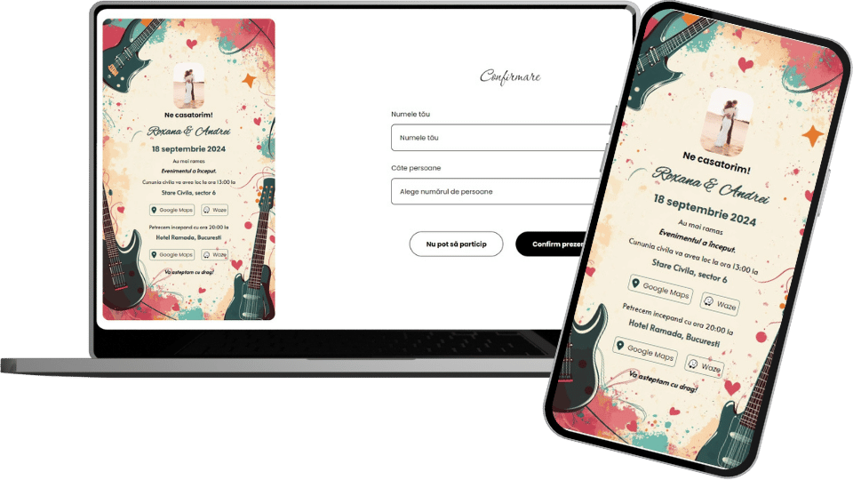 Invitație Nuntă Digitală "Love Rock n Roll - Count Down"