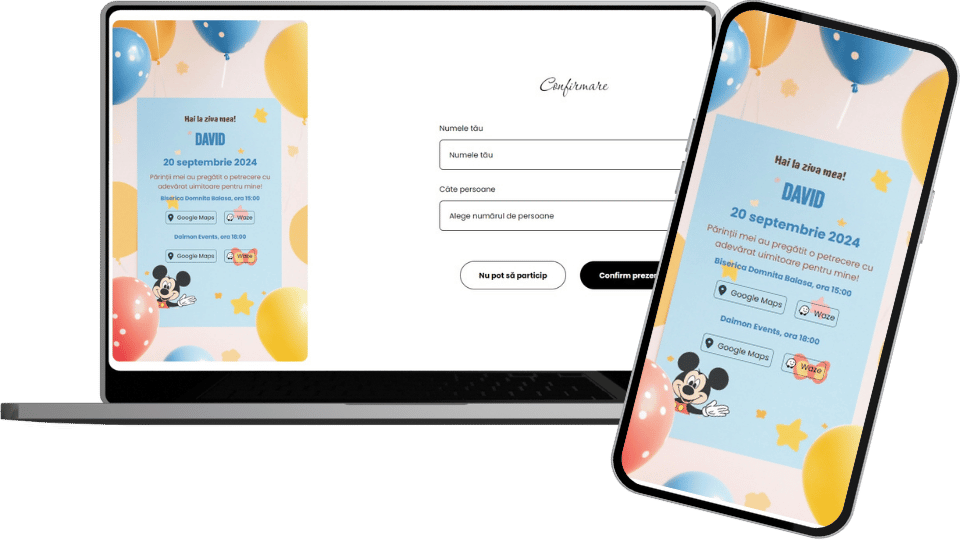 Invitație Aniversare Digitală "Mickey 1 - Standard"