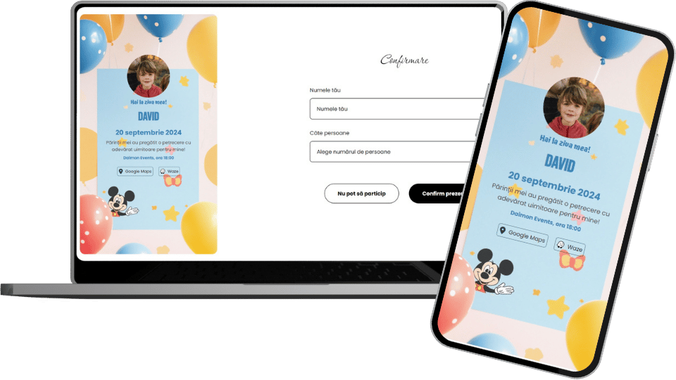 Invitație Aniversare Digitală "Mickey 1 - Classic"