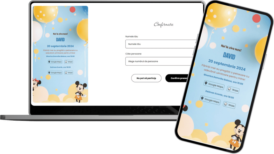 Invitație Aniversare Digitală "Mickey 2 - Standard"