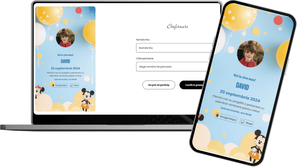 Invitație Aniversare Digitală "Mickey 2 - Classic"