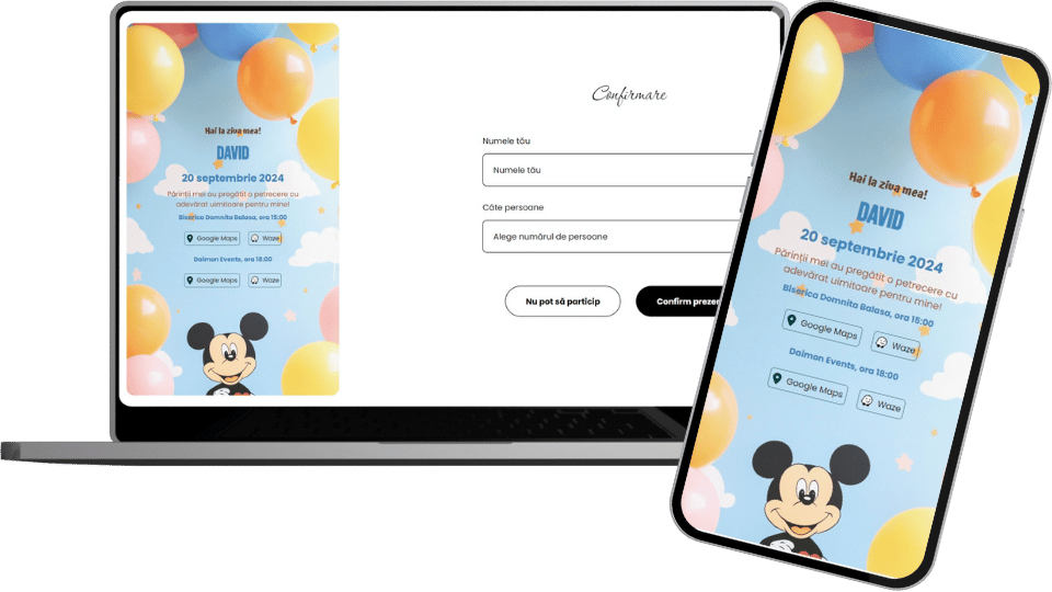 Invitație Aniversare Digitală "Mickey 3 - Standard"