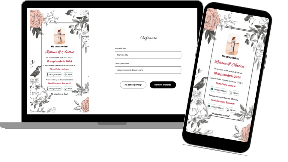 Invitație Nuntă Digitală „Drawn flowers 4 - Standard”