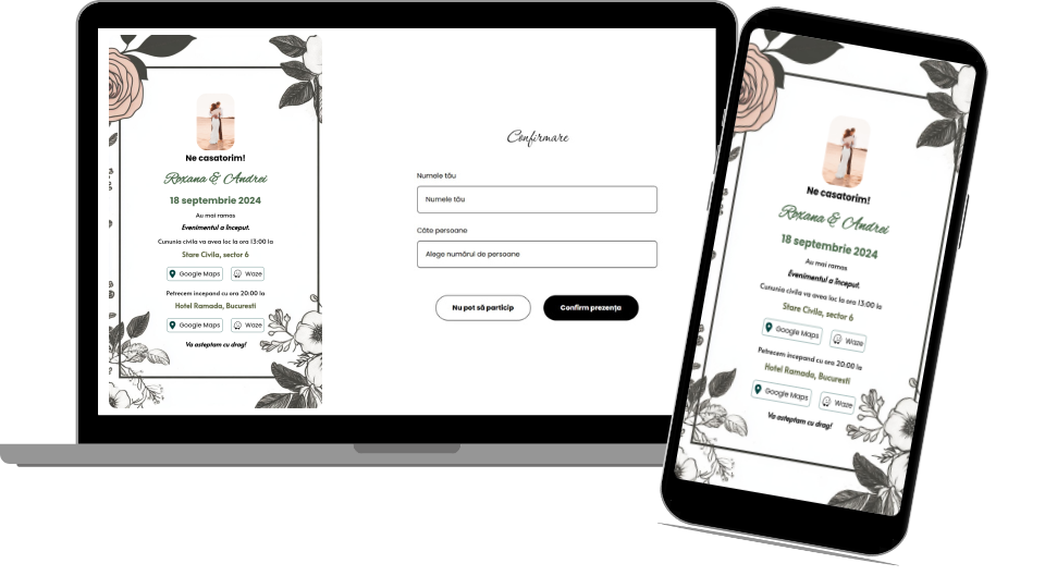 Invitație Nuntă Digitală „Drawn flowers 1 - Countdown”