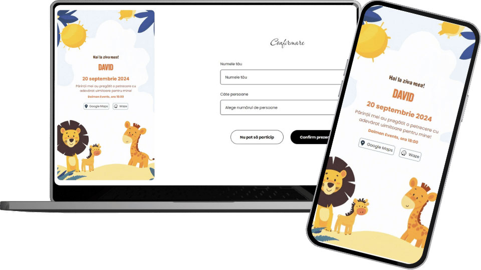 Invitație Aniversare Digitală "Safari 1 - Standard"