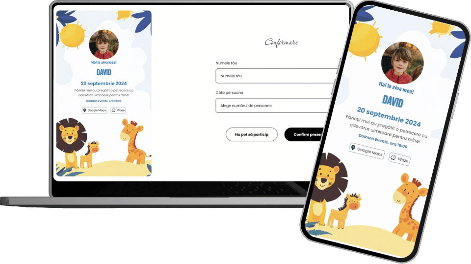 Invitație Aniversare Digitală "Safari 1 - Classic"