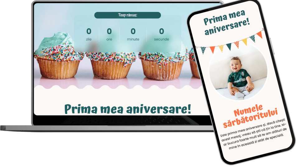 Invitație Aniversare Website "Sweet Beginnings"