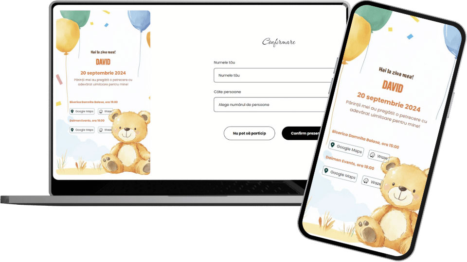Invitație Aniversare Digitală "Teddy Bear 2 - Standard"