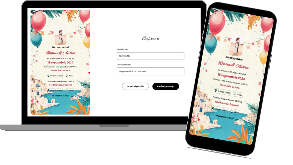 Invitație Nuntă Digitală „Greek Islands 4 - Standard”