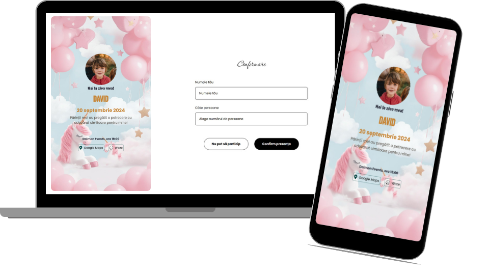 Invitație Aniversare Digitală „Simple unicorns - Classic”