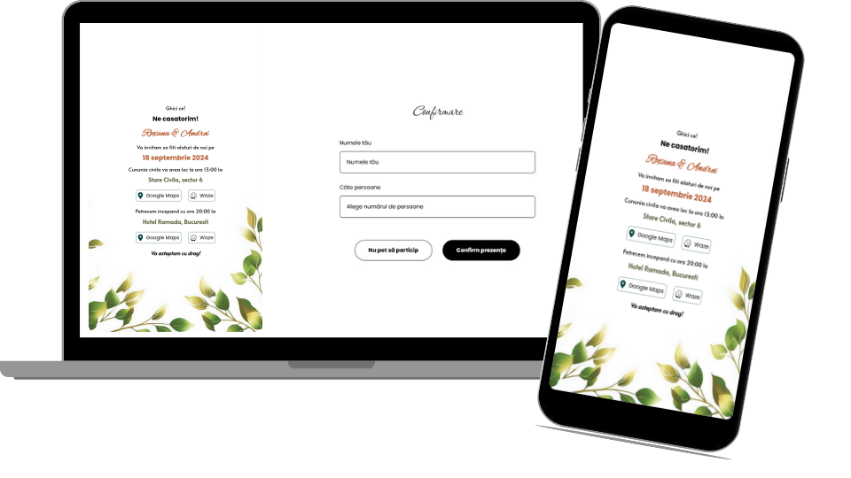 Invitație Nuntă Digitală „Simple green leaves - Minimalist”