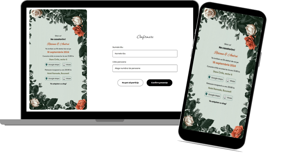 Invitație Nuntă Digitală „Roses 2 - Minimalist”