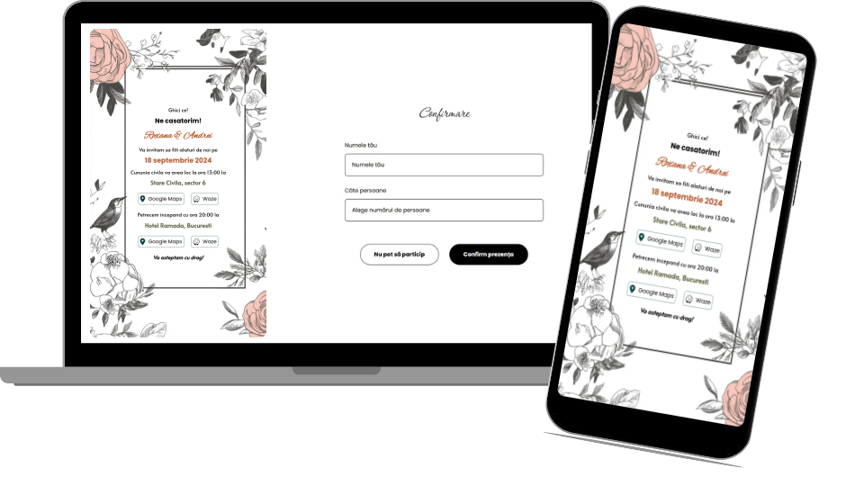 Invitație Nuntă Digitală „Drawn flowers 4 - Minimalist”