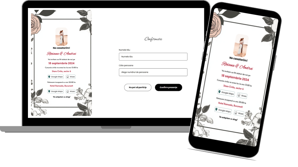 Invitație Nuntă Digitală „Drawn flowers 1 - Standard”