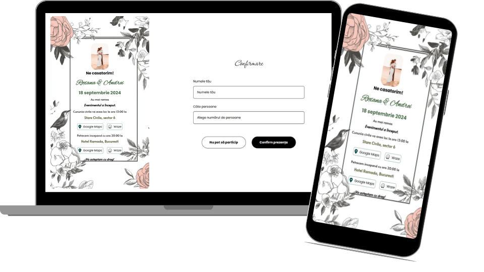 Invitație Nuntă Digitală „Drawn flowers 4 - Countdown”