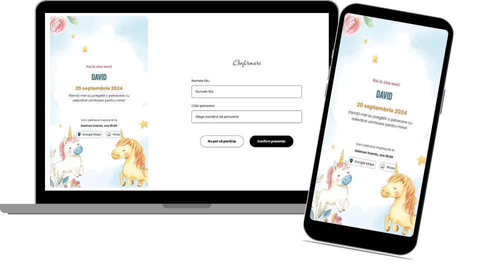 Invitație Aniversare Digitală „Unicorns 3 - Standard”