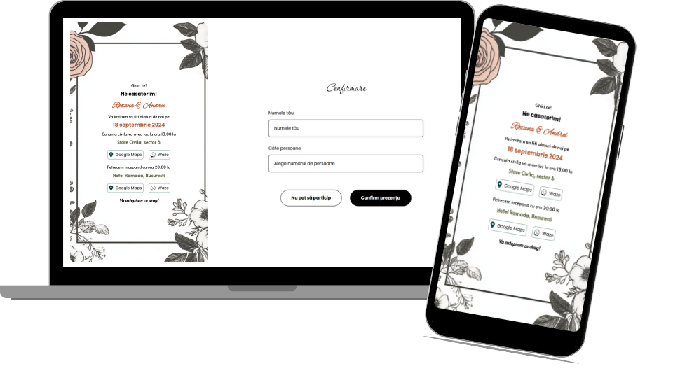 Invitație Nuntă Digitală „Drawn flowers 1 - Minimalist”