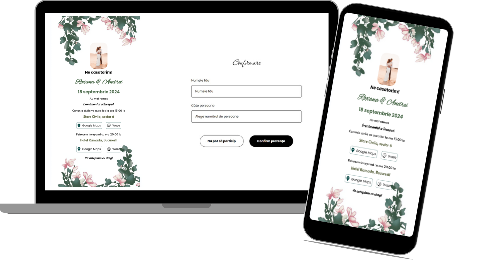 Invitație Nuntă Digitală „Simple flowers 3 - Countdown”