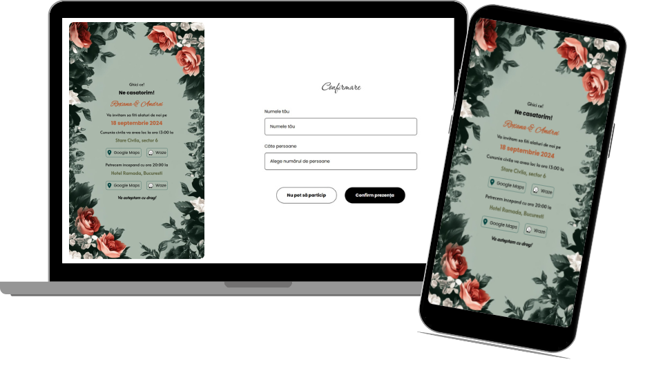 Invitație Nuntă Digitală „Roses 3 - Minimalist”